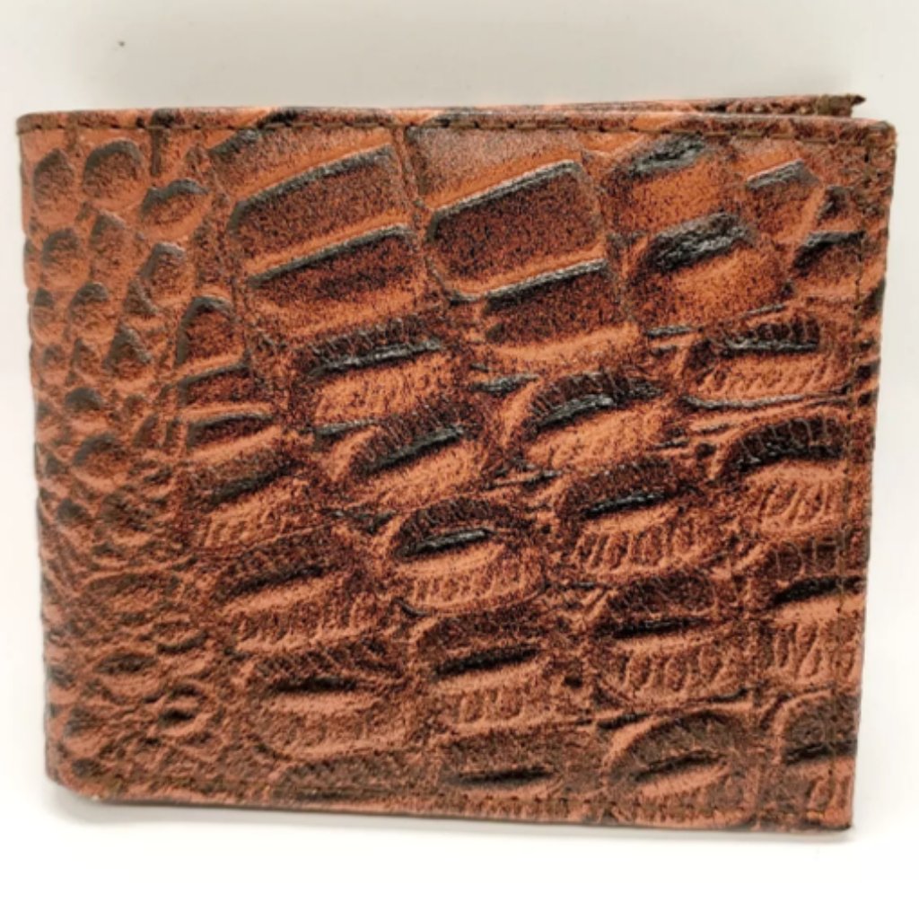 Nwt Genuine Leather Bifold Crocodile Pattern Wallet Brown 242581
